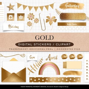 Gold Glitter Digital Planner Stickers: GoodNotes PNG (Digital Download)