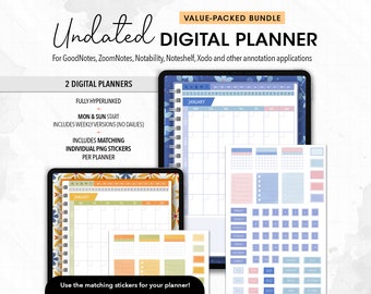 Undated Digital Planner Bundle: GoodNotes, Notability, Xodo (Digital Download)