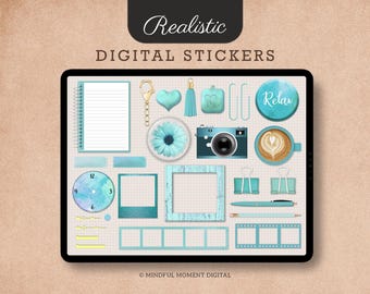 Realistische digitale Aufkleber, Mock-up-Aufkleber, Widgets-Aufkleber für GoodNotes, Stimmungsbrett-Digital-Aufkleber-Bundle, Goodnotes iPad Aufkleber