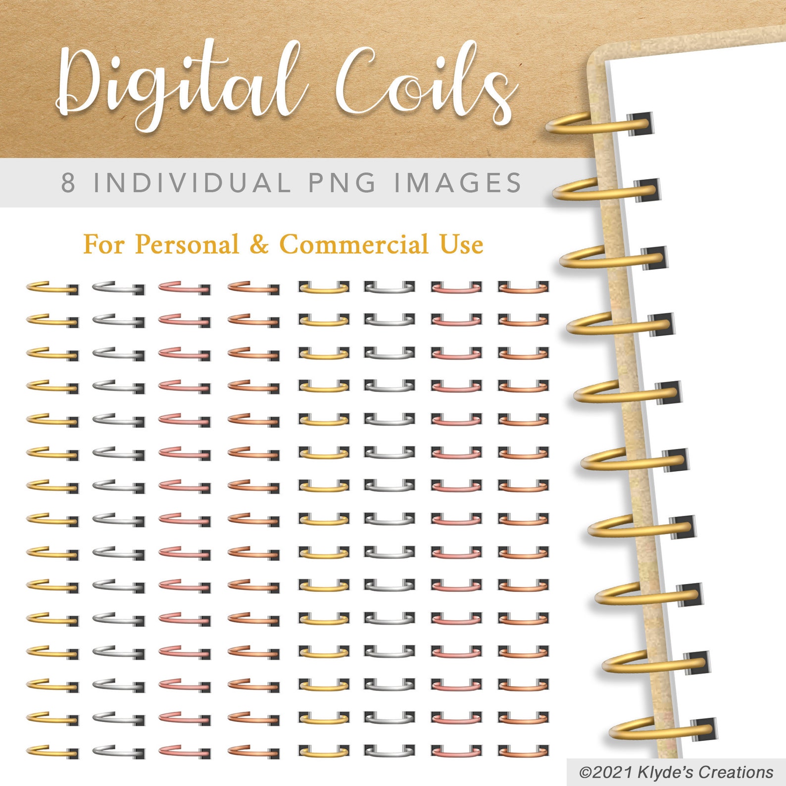 Metallic Realistic Digital Planner Coils Gold Silver Rose Etsy