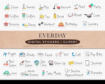 Daily Life Digital Stickers for GoodNotes iPad Planner Journal Sticker Set Everyday Digital Stickers Pack for Digital Planning Journaling