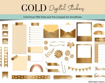 Gold Metallic Digital Stickers, Glitter Digital Stickers, Digital Metallic planner Stickers, GoodNotes Digital Stickers, Digital Download