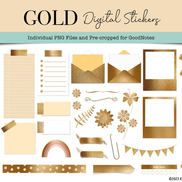 Gold Metallic Digital Stickers, Glitter Digital Stickers, Digital Metallic planner Stickers, GoodNotes Digital Stickers, Digital Download