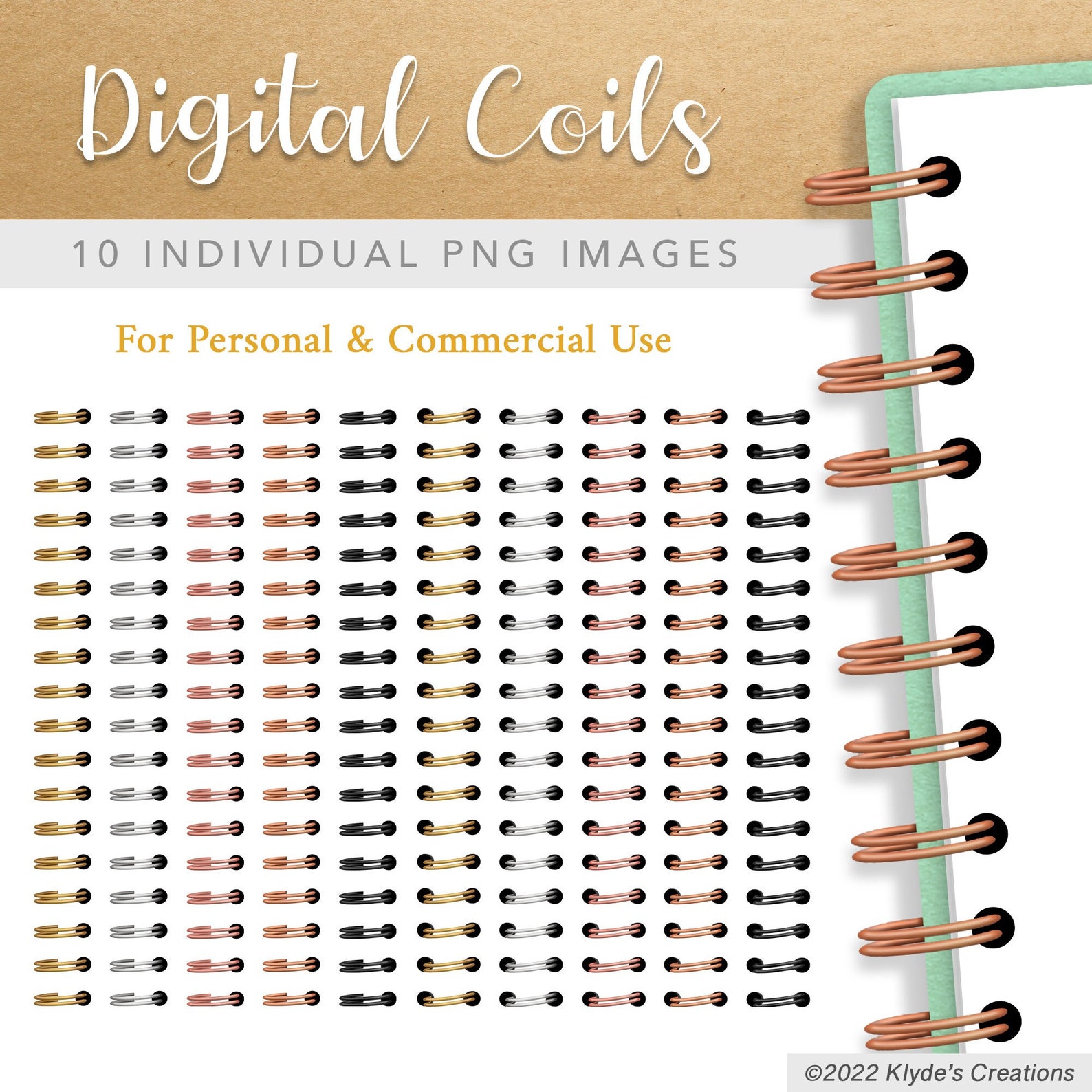 Metallic Realistic Digital Planner Coils Gold Silver Rose Etsy