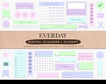 Daily Life Digital Stickers for GoodNotes iPad Planner Journal Sticker Set Everyday Digital Stickers Pack for Digital Planning Journaling