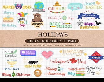 Holiday Digital Stickers for GoodNotes iPad Planner Journal Sticker Pack Digital Holiday Clipart Stickers Digital Planning Monthly Stickers