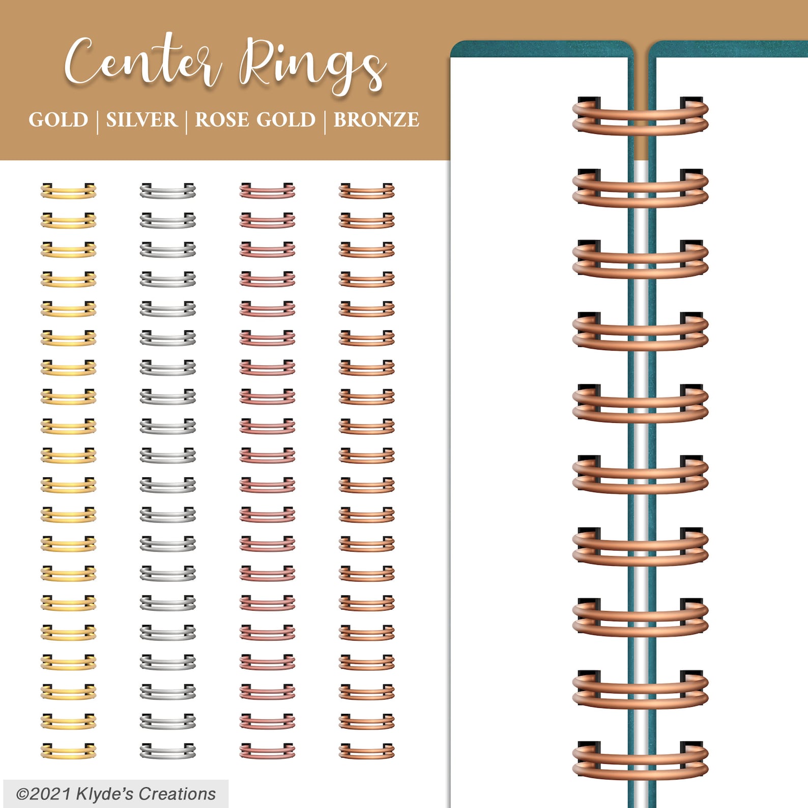 Metallic Realistic Digital Planner Coils Gold Silver Rose Etsy