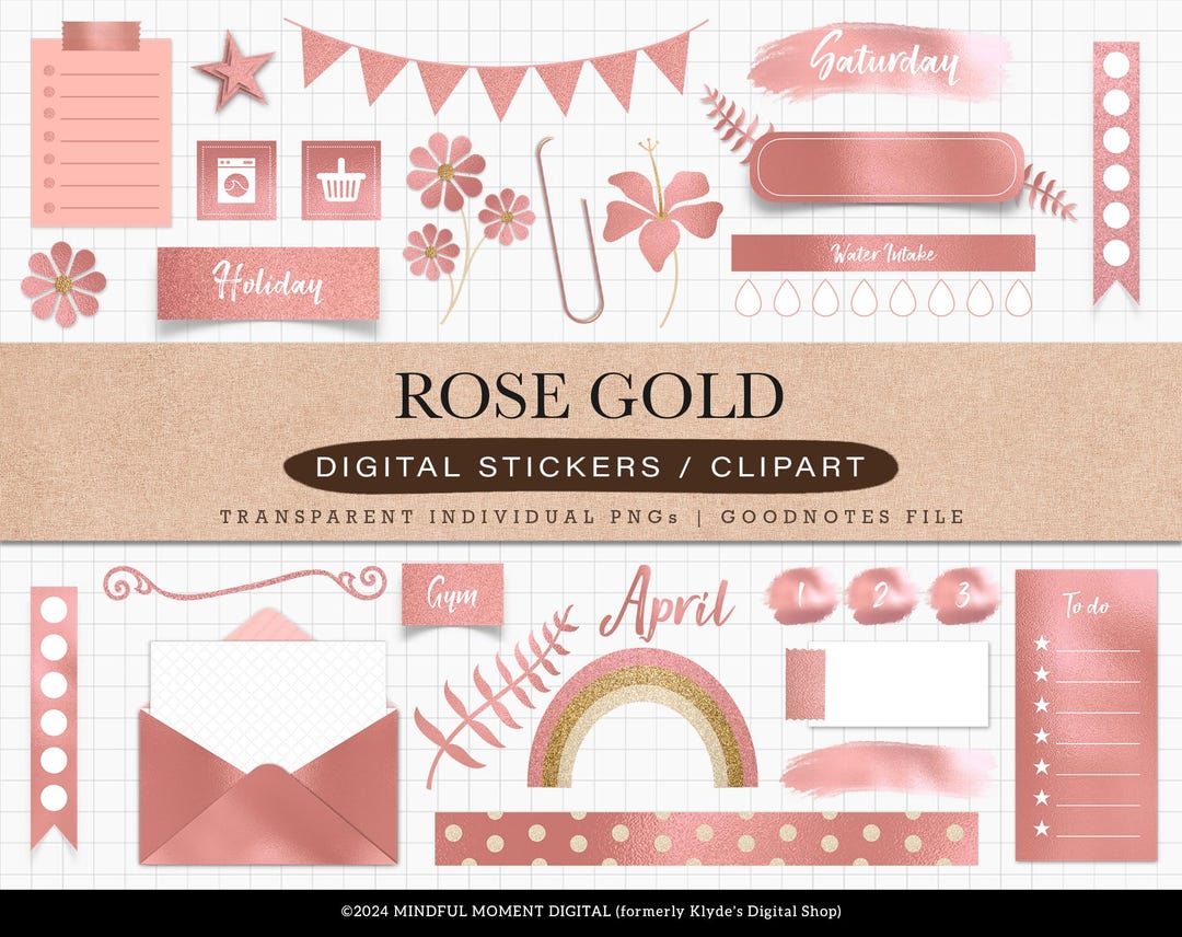 Rose Gold Glitter Digital Planner Stickers for Goodnotes iPad Journal ...