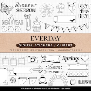 Everyday Life Digital Stickers: Bujo Planner, GoodNotes (PNG)