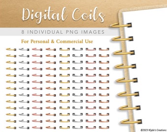 Metallic Digital Planner Coils, Gold Spiral Rings PNG for GoodNotes, Digital Planner Binder Rings in PNG, Digital Rings, Digital Coils