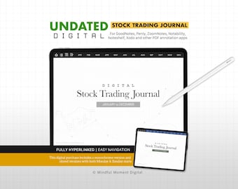 Undatiertes digitales Aktienhandelsjournal für GoodNotes (PDF), Jährliches Digitales Handelsjournal, Tägliches Handelslogbuch, Handelsjournal für Aktien