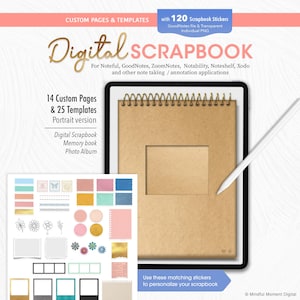 Plantilla de álbum de recortes digital, libro de recuerdos para GoodNotes, álbum de fotos digital, diario de scrapbooking, descarga instantánea, plantilla de diario digital