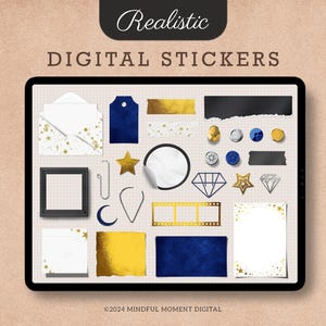 Pegatinas digitales Starry Night Mood Board, paquete de pegatinas digitales Mood Board, pegatinas de iPad para Goodnotes, Zinnia, pegatinas de widgets, PNG