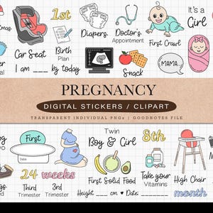 Pregnancy Milestones Digital Stickers for GoodNotes iPad Planner Journal Baby Bump Digital Sticker Pack for Pregnancy Tracker and Journaling