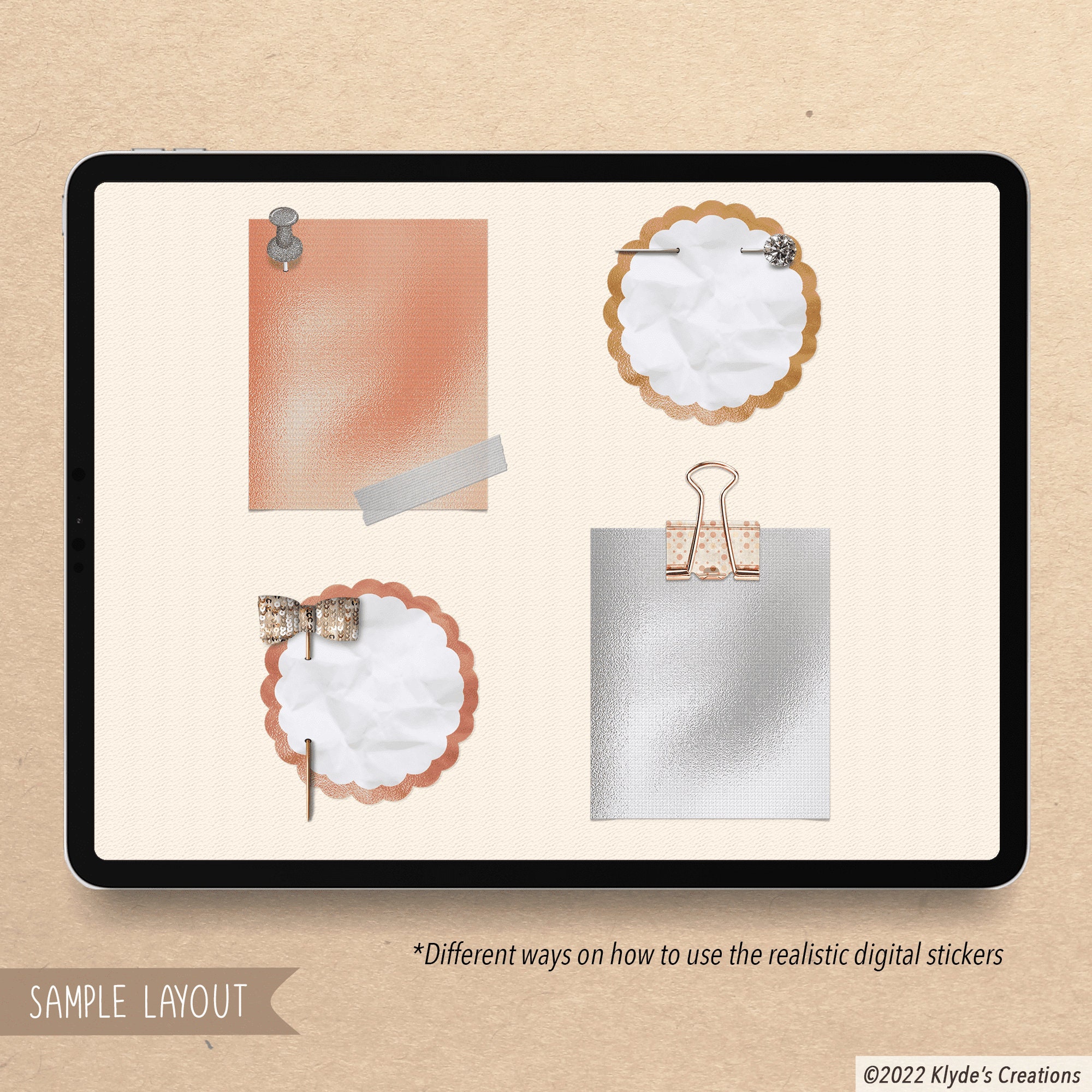 Mood Board Digital Realistic Stickers Gold Rose Gold Silver - Etsy