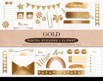 Planificateur d'autocollants numériques à paillettes dorées pour paquet d'autocollants de journal GoodNotes pour iPad Clipart numérique à paillettes pour autocollants dorés de décoration d'agenda