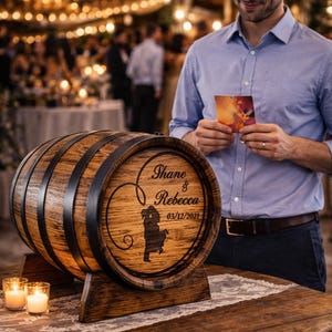 Aangepaste kaartdoos eiken whiskyvat - 10 l-20 l, gepersonaliseerde kaarthouder bruiloft en evenement, rustiek wijnvatdecor - gastenboek receptie