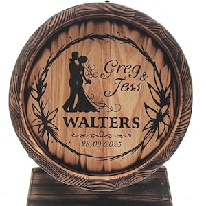 Porta biglietti da visita a forma di botte di whisky per matrimonio, botti di whisky personalizzate, porta biglietti da visita per eventi, libro degli ospiti in rovere per ricevimento, botte personalizzata, decorazioni per matrimonio
