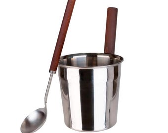 Wooden Sauna Bucket 5L with Ladle | Thermowood Sauna Pail with Stainless Steel Insert | Sauna Water Bucket | Spa & Sauna Accessories