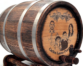 Whiskyfass, Familienfass, personalisiertes Whisky-Bourbonfass, Eichenfass mit Foto, Holzfass Geschenk für Ihn Papa, Vatertag, Weihnachtsgeschenk