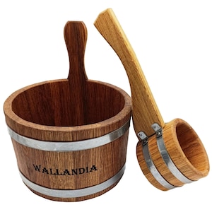 Custom Wooden Sauna Bucket 3-5 L and Ladle, Sauna Accessories, Handmade Wood Oak Barrel and Sauna Scoop Wood Water Finnish Bowl Russian Bath