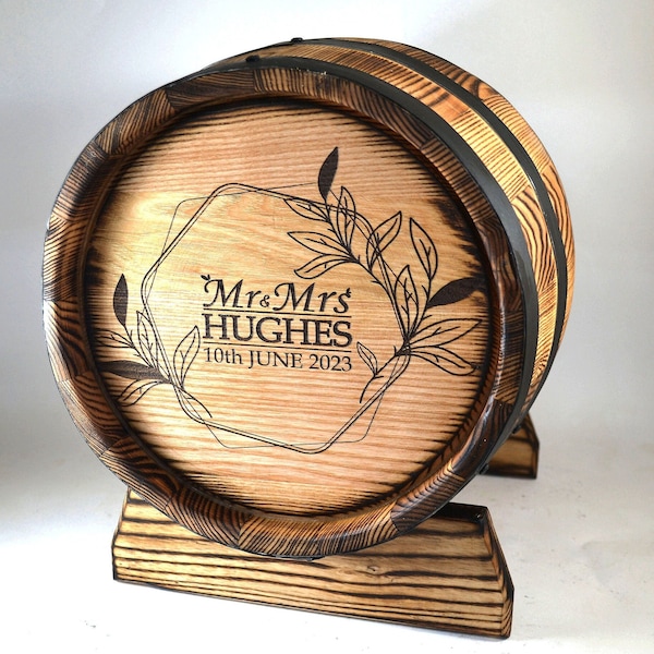 Whiskey Barrel, Personalized Wedding Card Holder, Rustic Decor, Celebration Wood Gift Box, Wine Barrel Card Box 10L,Wedding Cards Barrel