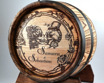 Whiskey Barrel Card Box 10L, Personalized whiskey barrel, Rustic Wedding Decor, First Wedding Anniversary Gift, Scull Rustic Card Box