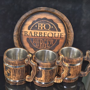 Houten bierpul, bierpul, houten bierpul, verjaardagscadeau voor mannen, gepersonaliseerde houten biermokken met eiken dienblad, eiken bierpul, tavernemok