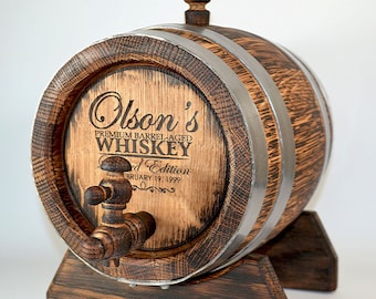 Benutzerdefiniertes Eichenwhiskyfass 1–15 l, personalisiertes graviertes Holzfass, Jubiläumsgeschenk für ihn, Bourbon-Rumweinfass