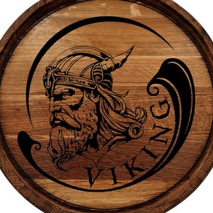 Personalized Viking Oak Whiskey Barrel Head Sign, Custom Wall Bourbon-Rum-Beer-Wine Barrel Lid, Vintage Barrel Top Rustic Home-Bar Décor