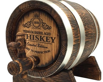 Premium Oak Whiskey Barrel 2L – Personalized Aging Cask, Mini Wood Aging Keg for Grandpa, Dad, Husband, Handmade Gift, Fast USA Delivery