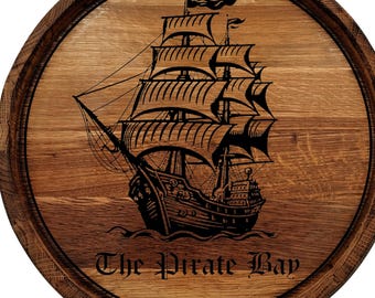 Personalisiertes Eichen-Whisky-Piratenfasskopfschild, benutzerdefinierter Holzwand-Bourbonfassdeckel, Vintage-Rumfassoberteil, einzigartiges rustikales Hausbardekor