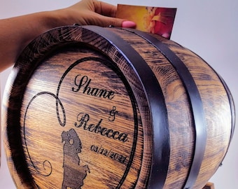 Wedding Barrel Card Box 10L, Personalized Oak Whiskey Barrel Box, Wine Barrel Event Card Holder, Rustic Wedding Decor Reception Guestbook