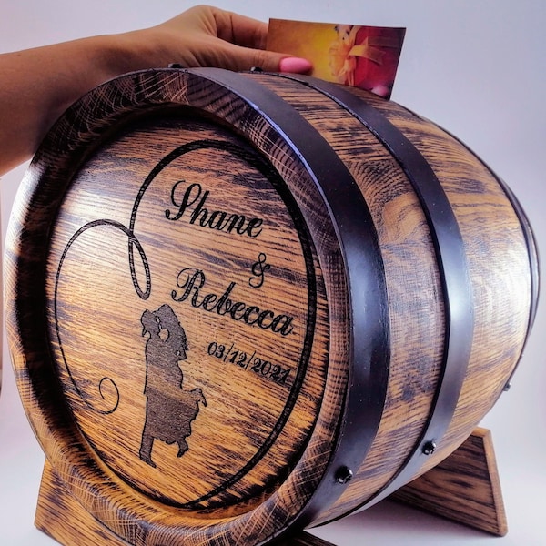 Wedding Barrel Card Box 10L, Personalized Oak Whiskey Barrel Box, Wine Barrel Event Card Holder, Rustic Wedding Decor Reception Guestbook