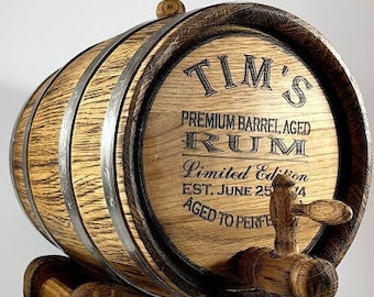Personalized Rum Barrel, Premium Engraved Oak Cask 1-15L, Custom Rum Small Keg, Home Bar Barrel, Rustic Gift Decor Father’s Day Gift for Dad