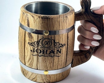 Eksejdel 0,5 L present till honom, graverad trämugg med ölfat, vikingasejdel present till pojkvän, personlig vintage träölsejdel