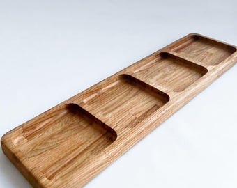 Personalized Rustic Oak Serving Tray with 3 or 4 Compartments, Handmade Multi-Section Wooden Snack Plate Serving Dish Handmade Serving Board