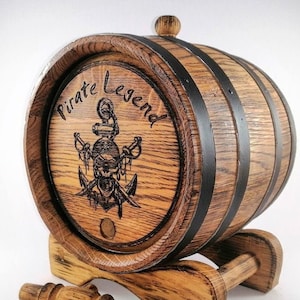 Pirate Oak Whiskey Barrel, Personalized Whisky-Wine-Rum-Bourbon-Tequila Mini Barrel, Wooden Barrel Gift for Him Dad Husband Wood Cask