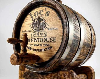 Beer Barrel, Personalized Oak Whiskey-Wine-Rum-Bourbon-Tequila Barrel Gift for Men Him Dad Husband, Oak Cask, Wooden Keg, Beer Making