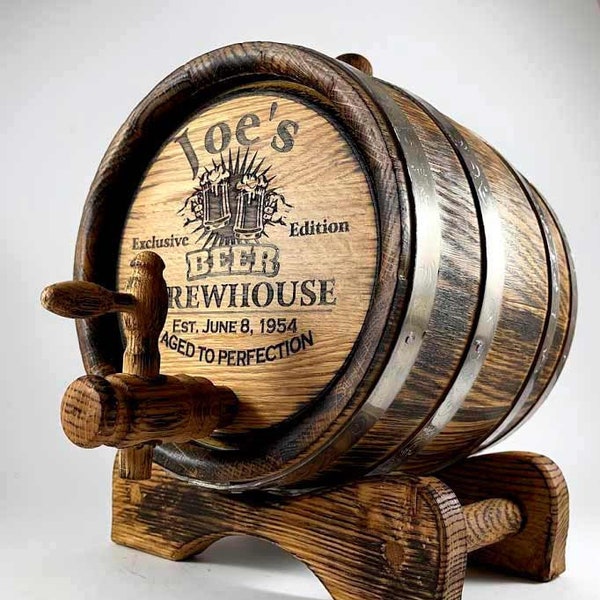 Beer Barrel, Personalized Oak Whiskey-Wine-Rum-Bourbon-Tequila Barrel Gift for Men Him Dad Husband, Oak Cask, Wooden Keg, Beer Making