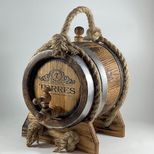 Whiskey Barrel 1-2 L with Handle, Personalized Whisky-Wine-Rum-Bourbon-Beer Barrel Gift for Dad Husband Boyfriend, Oak Keg, Wood Cask