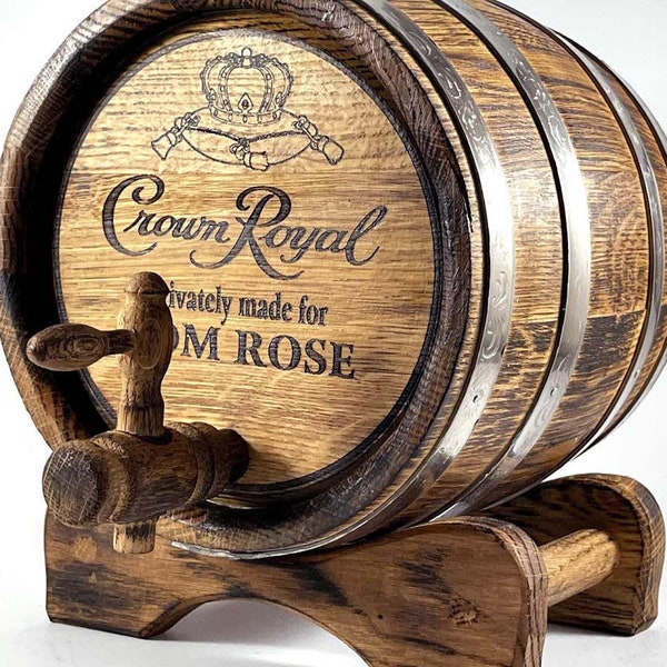 Whiskyfass Сrown Royal, personalisierter Whisky, Wein, Rum, Tequila Bourbonfass, Eichenfass, Holzfass Geschenk für Ihn Vatertag zum Vatertag