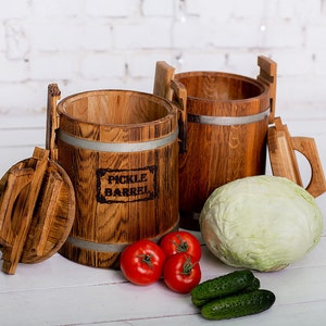 Gärfass, Gurkeneichenfass 3L-5L-10L-15L mit Deckel, Holzeimer für Sauerkraut, Fermenttopf, personalisierte Geschenke für Mama