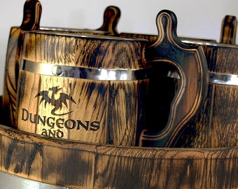 Set di 3, 4, 6 boccali di birra in legno, boccali, tazze da taverna tazza vintage fatta a mano personalizzata, boccale di birra testimoni dello sposo, boccale di drago, tazza di legno