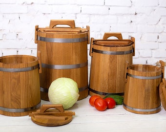 Gärtopf, personalisiertes Pickle Eichenfass 3L-5L-10L-15L, Holzbottich mit Deckel, Pickle-Topf, rustikaler Gärtopf, Lebensmittelbehälter