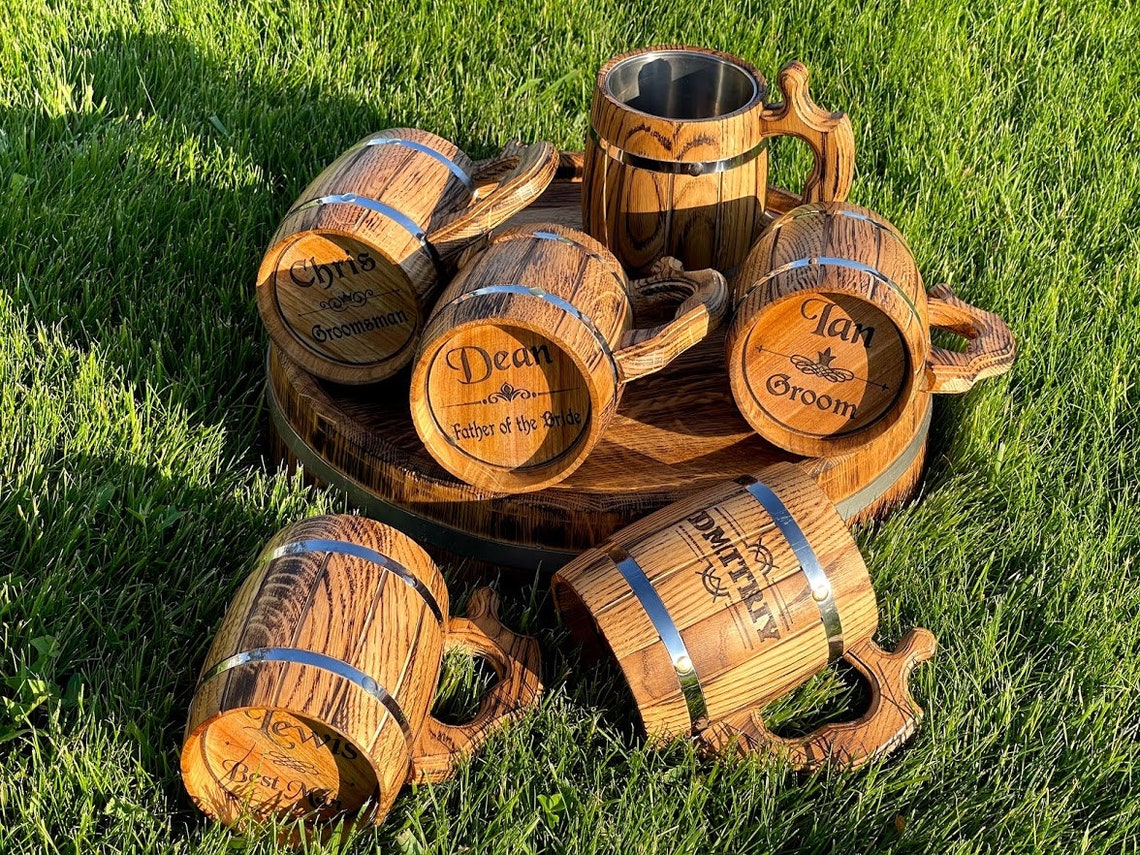 Set of 3 4 6 Wooden Beer Mugs Personalized Handmade Vintage Etsy