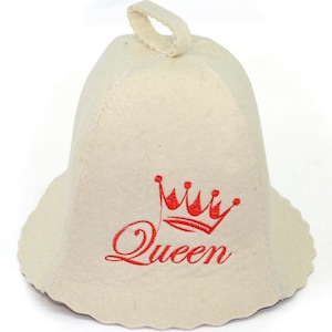 Custom Sauna Hats &quot;Queen&quot; & &quot;King&quot; – 100% Wool Felt Banya Caps – Funny Sauna Gift– Universal Size – Gift for Sauna Lover - Sauna Wellness