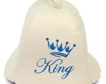 Custom Sauna Hats  "King" & "Queen"   – 100% Wool Felt Banya Caps – Funny Sauna Gift– Universal Size – Gift for Sauna Lover - Sauna Wellness