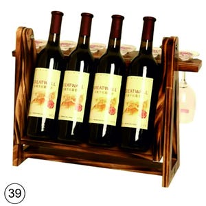 Custom Rustic Wooden Tabletop Wine Rack – Handmade Bottle Holder, Modern Farmhouse Countertop Wine Shelf, Gift for Wine Lovers Bar Organizer