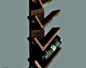 Custom Wall Mounted Wine Rack– Rustic Wooden Wine Shelf, Handmade Bottle Holder, Natural Wood, Custom Color Finish, Kitchen & Home Bar Decor